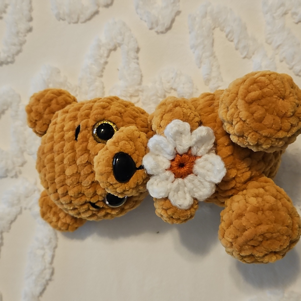 New Adorable Tan Teddy Bear Plush with Flower